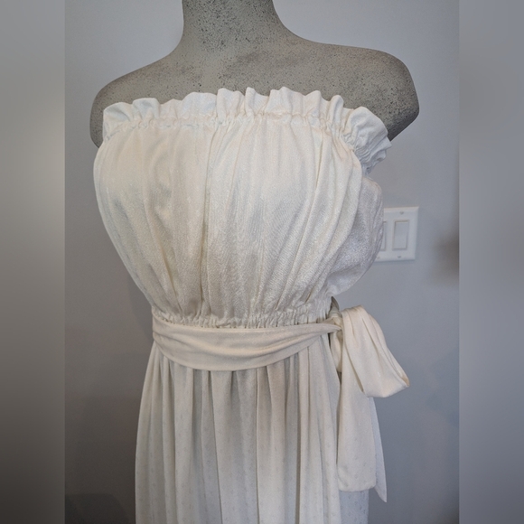 Vintage 1970s Elegant Ivory Strapless Belted Maxi Dress Size 4- 8  S/M - Picture 4 of 11